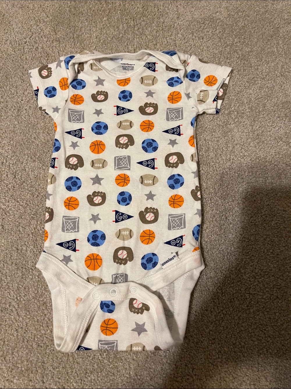 Gerber White Short-Sleeve Sports Print One-Piece Bodysuit